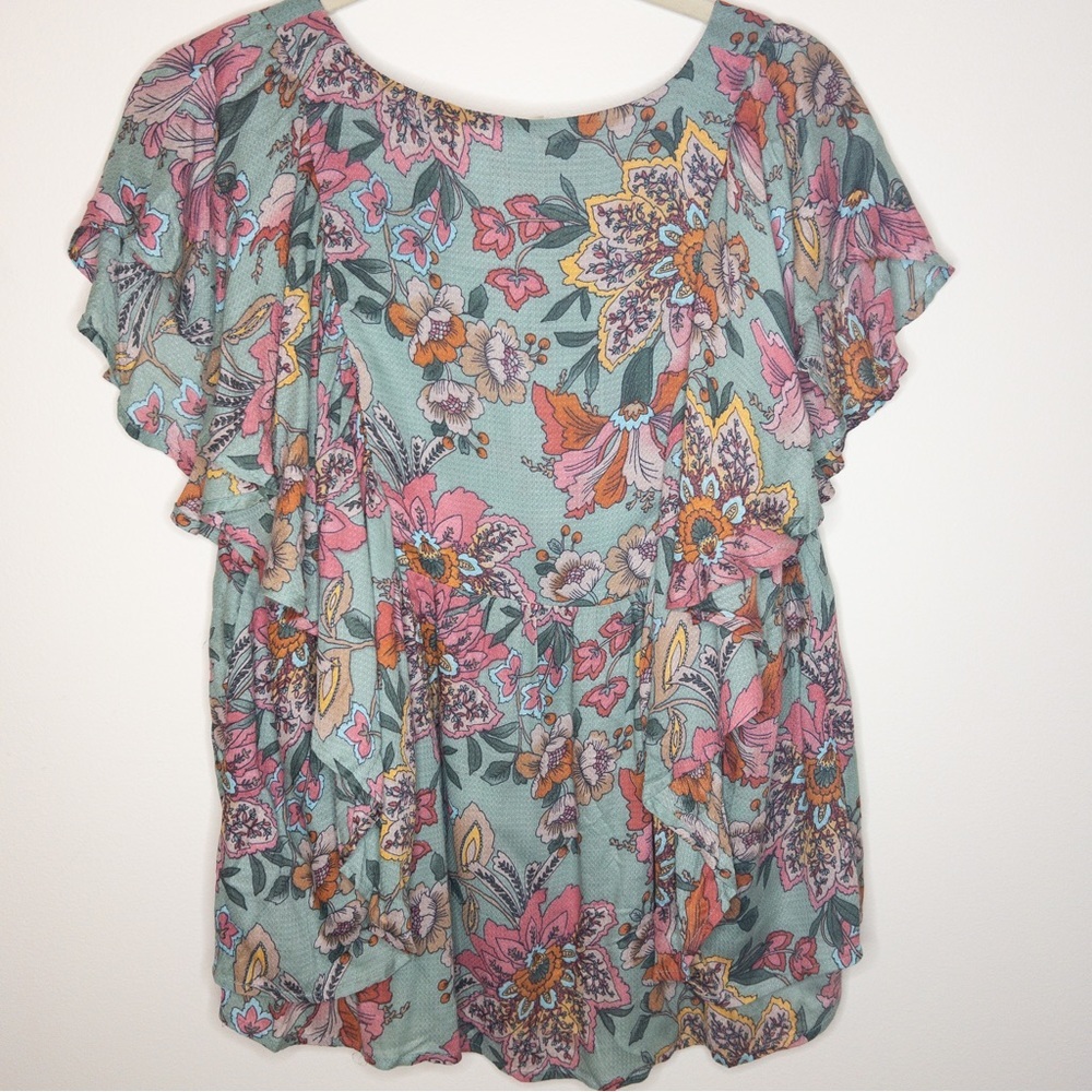 Haute Hippie Tribe Karen Floral Printed Flutter-Sleeve Blouse - Picture 6 of 9